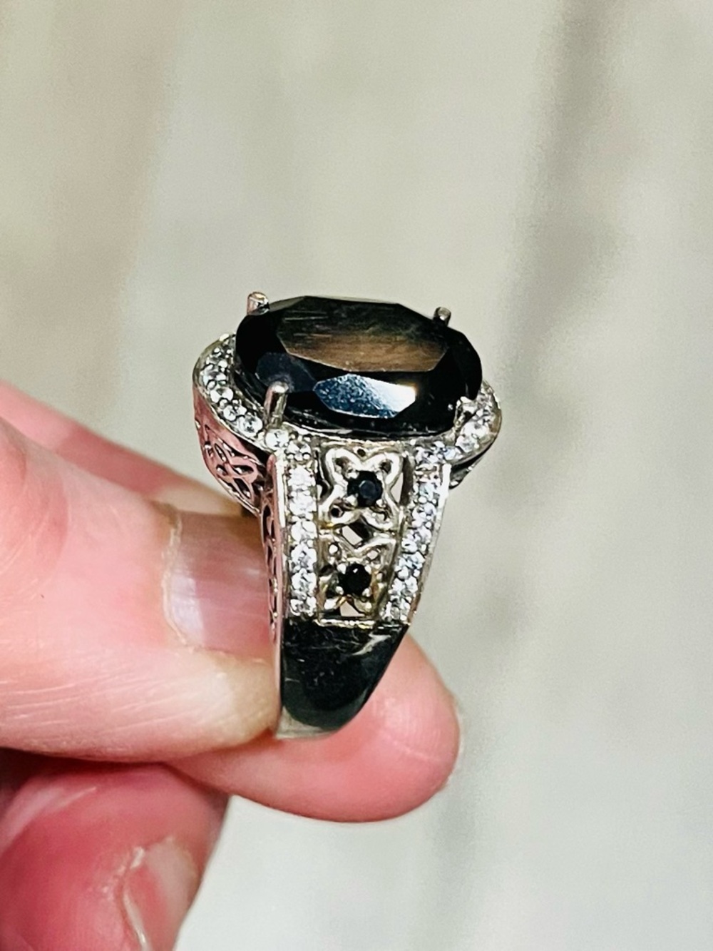 Vintage Sterling Silver Black Onyx Cocktail Ring DP 925 Size 7.25 - Picture 10 of 15